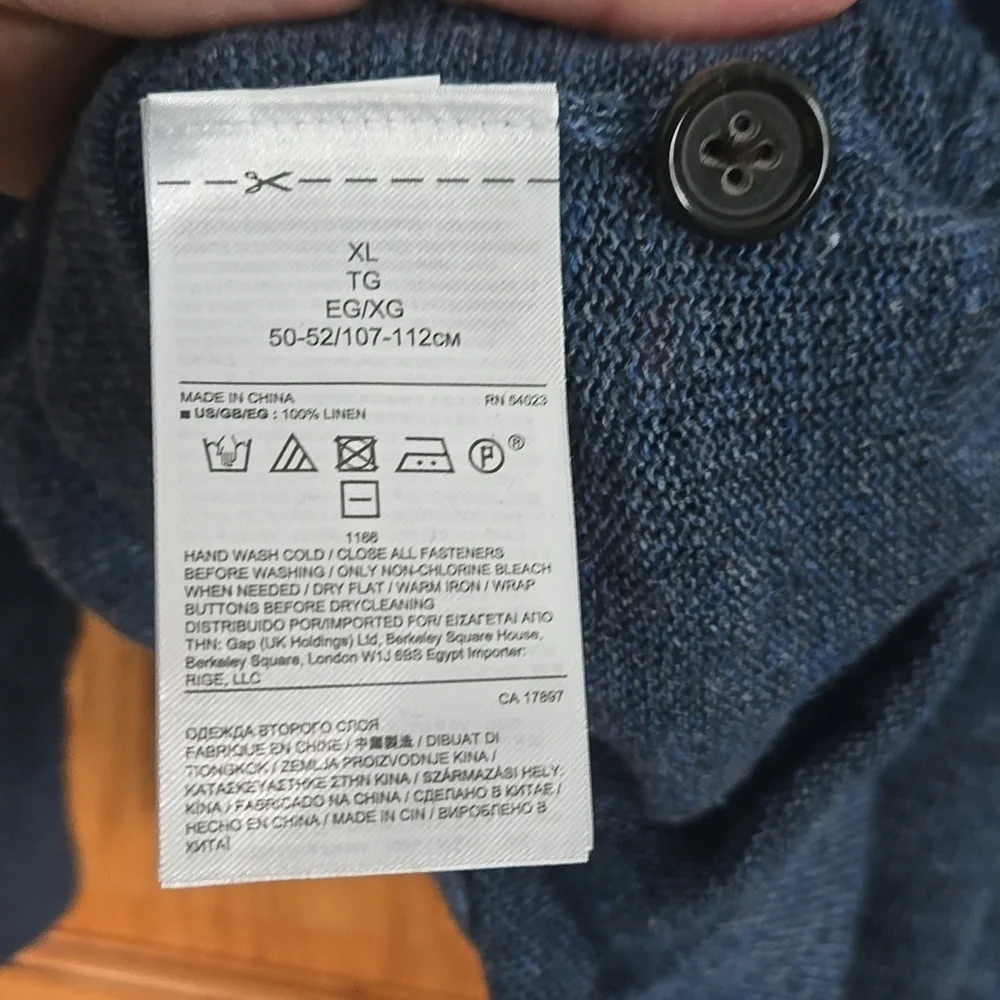 X-LARGE Dark Blue/Navy Italian Linen Button Mock Pullover From Banana Republic